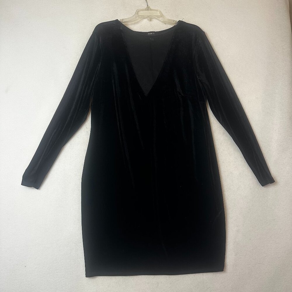Forever 21 Crushed Velvet Dress Long Sleeve mesh neckline‎ 2X Whimsy Goth black